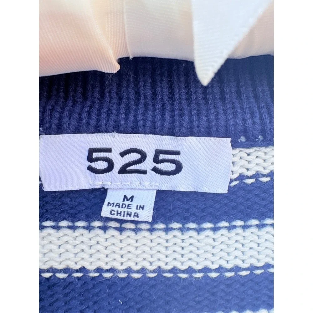 525 Sailor Navy White Striped Polo Collar Knit‎ Sweater Dress Medium Nautical